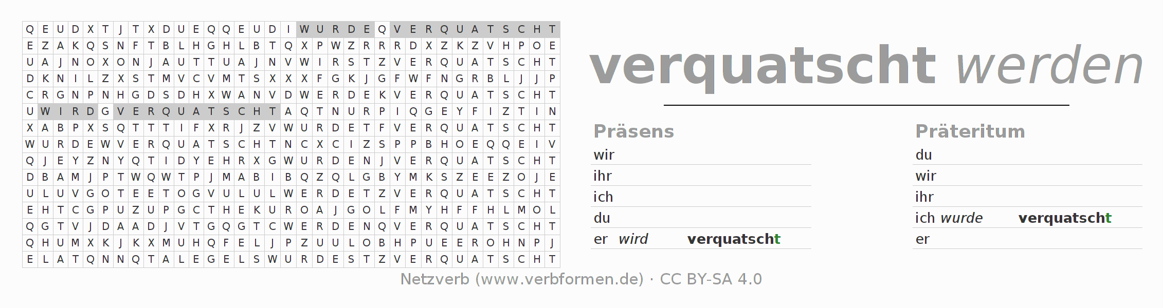 Wortsuchrätsel für die Konjugation des Verbs verquatschen