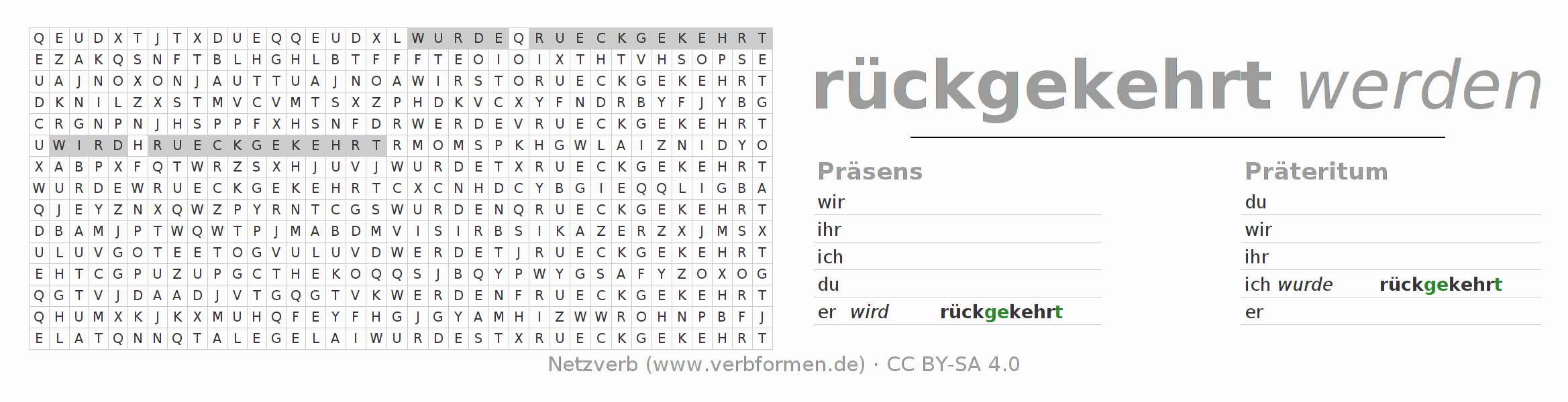Wortsuchrätsel für die Konjugation des Verbs rückkehren