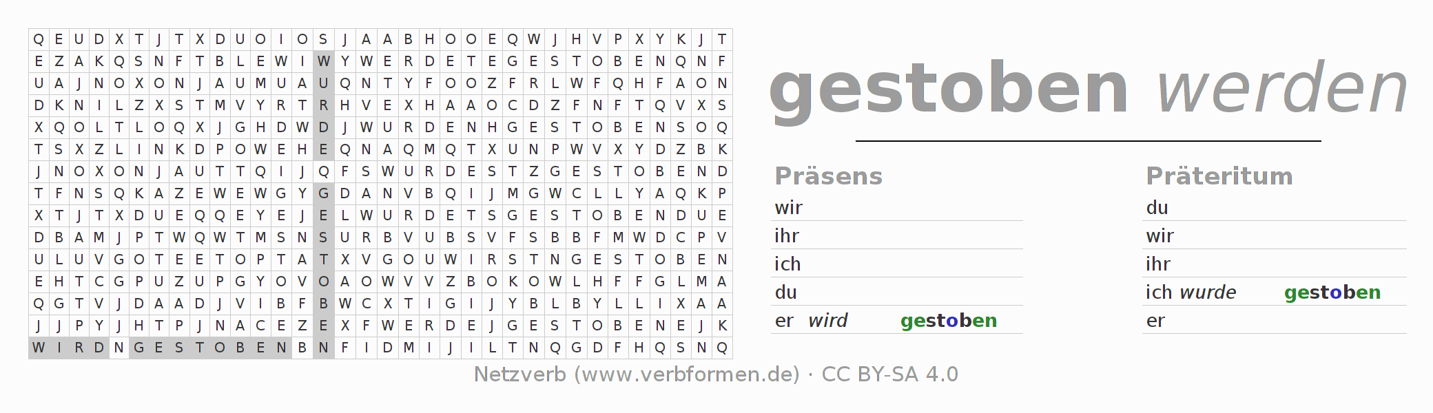 Wortsuchrätsel für die Konjugation des Verbs stieben (unr) (ist)