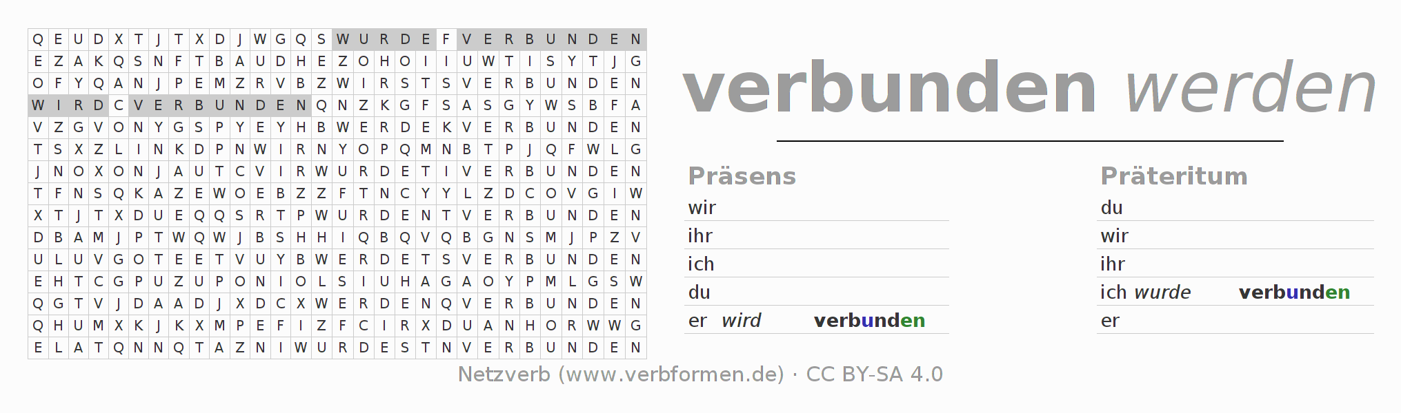 Wortsuchrätsel für die Konjugation des Verbs verbinden