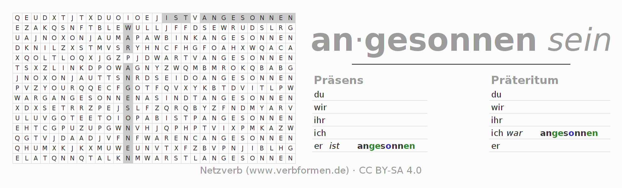 Wortsuchrätsel für die Konjugation des Verbs ansinnen