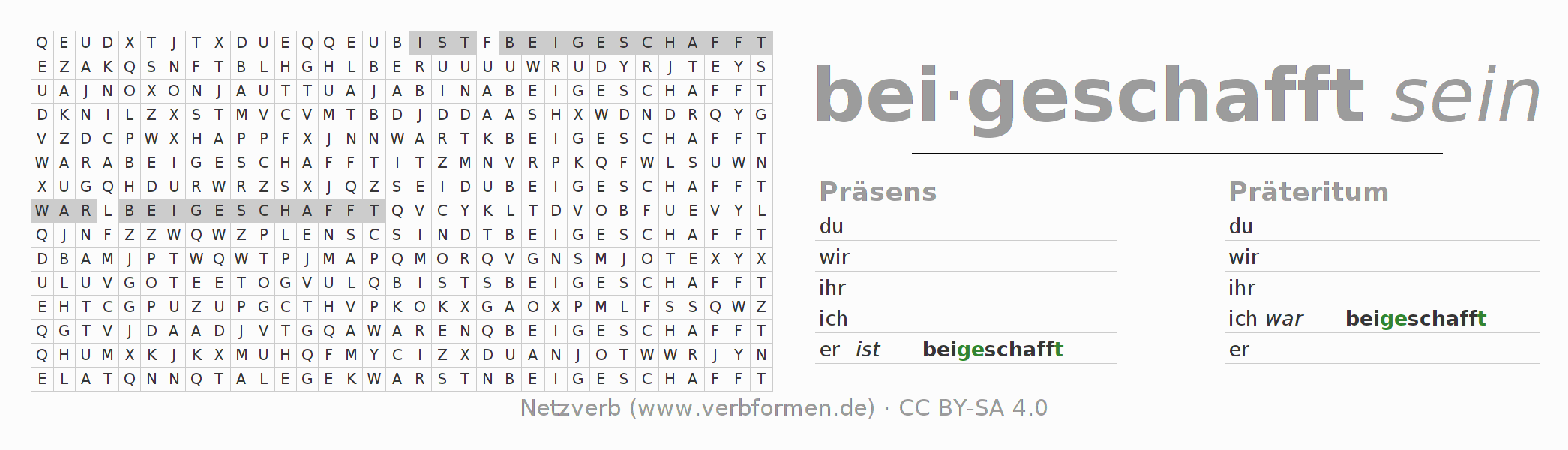 Wortsuchrätsel für die Konjugation des Verbs beischaffen