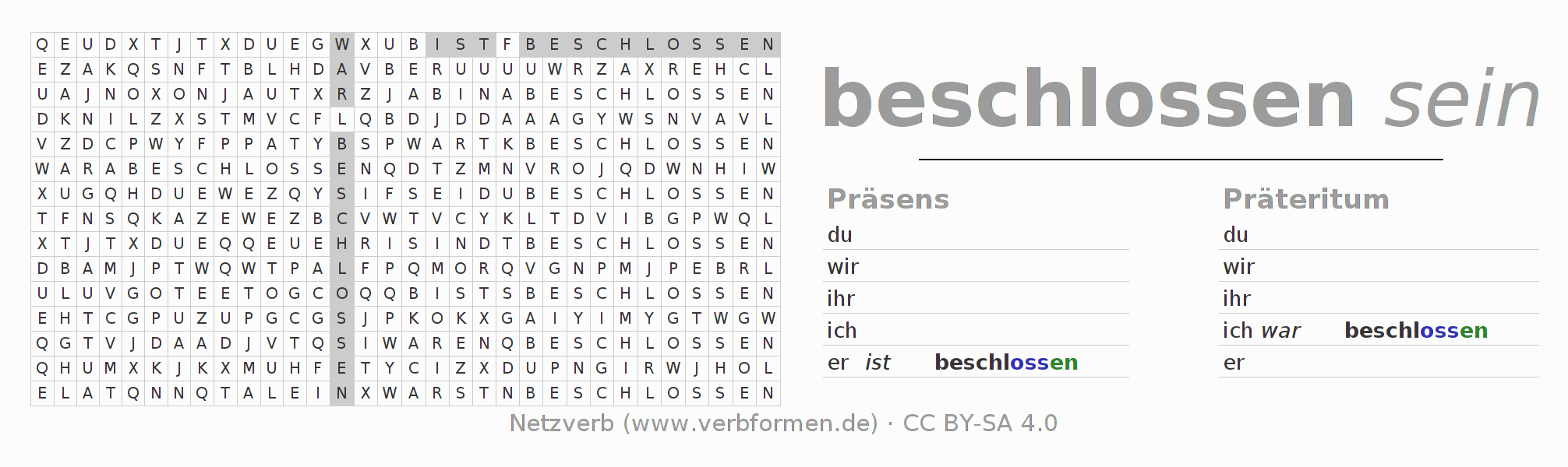 Wortsuchrätsel für die Konjugation des Verbs beschließen