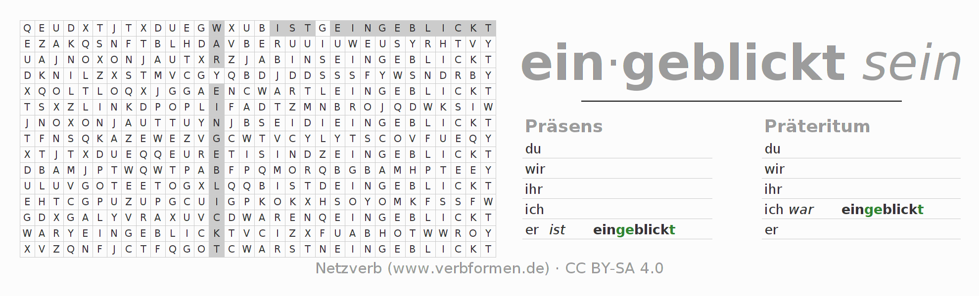 Wortsuchrätsel für die Konjugation des Verbs einblicken