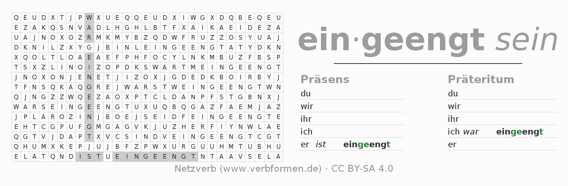 Wortsuchrätsel für die Konjugation des Verbs einengen
