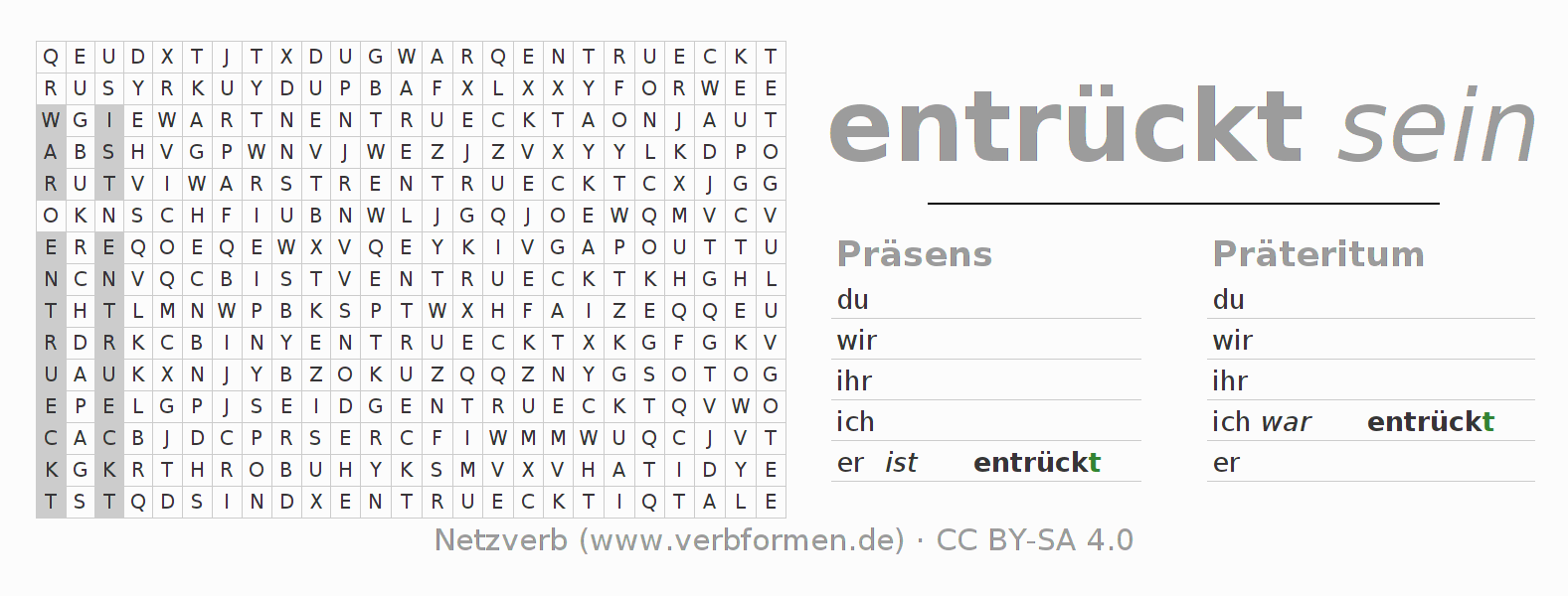 Wortsuchrätsel für die Konjugation des Verbs entrücken (hat)