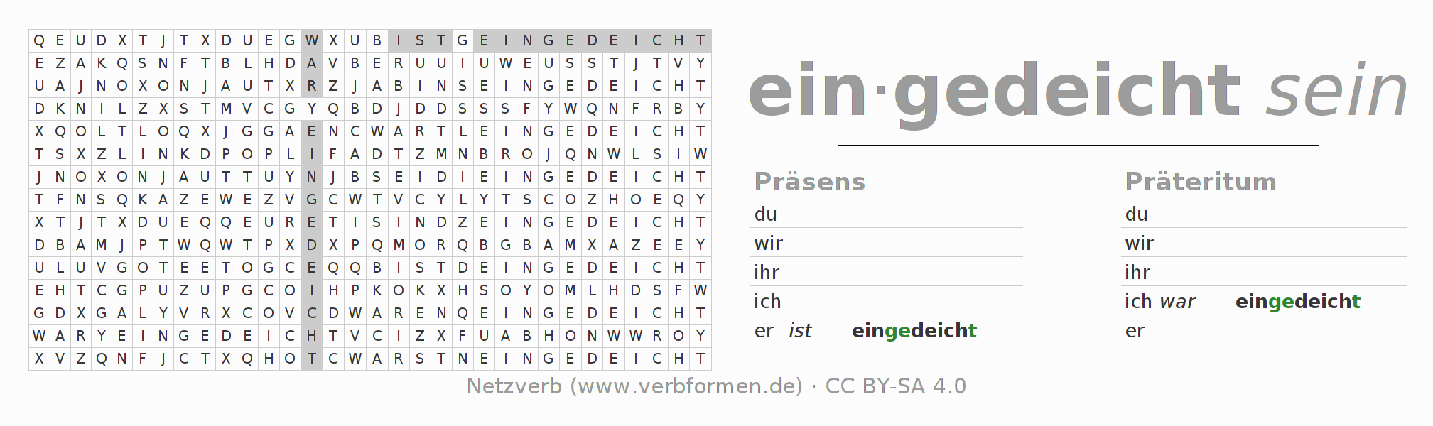 Wortsuchrätsel für die Konjugation des Verbs eindeichen