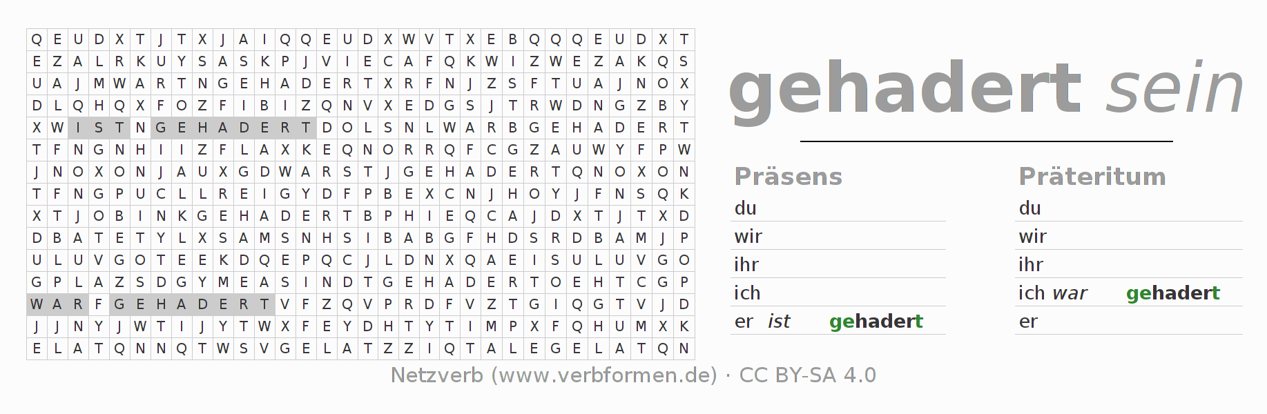 Wortsuchrätsel für die Konjugation des Verbs hadern