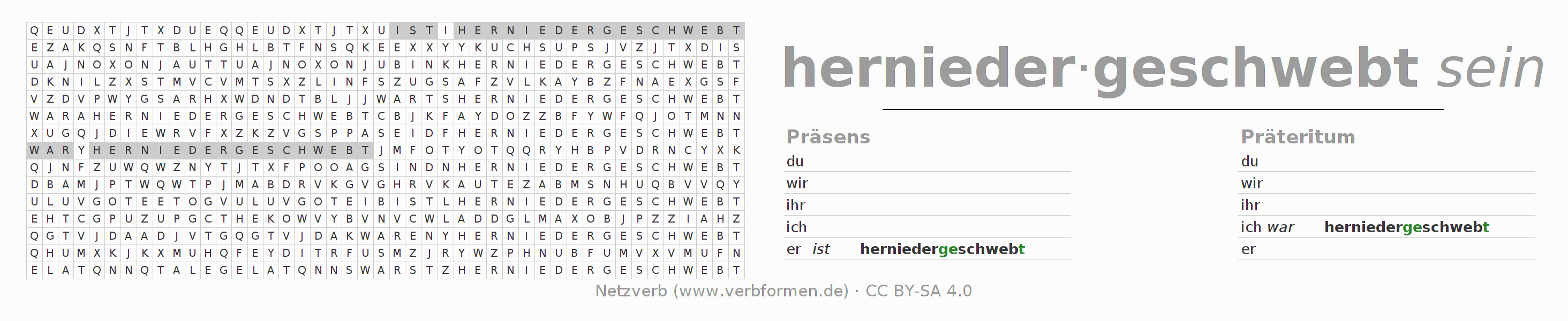 Wortsuchrätsel für die Konjugation des Verbs herniederschweben