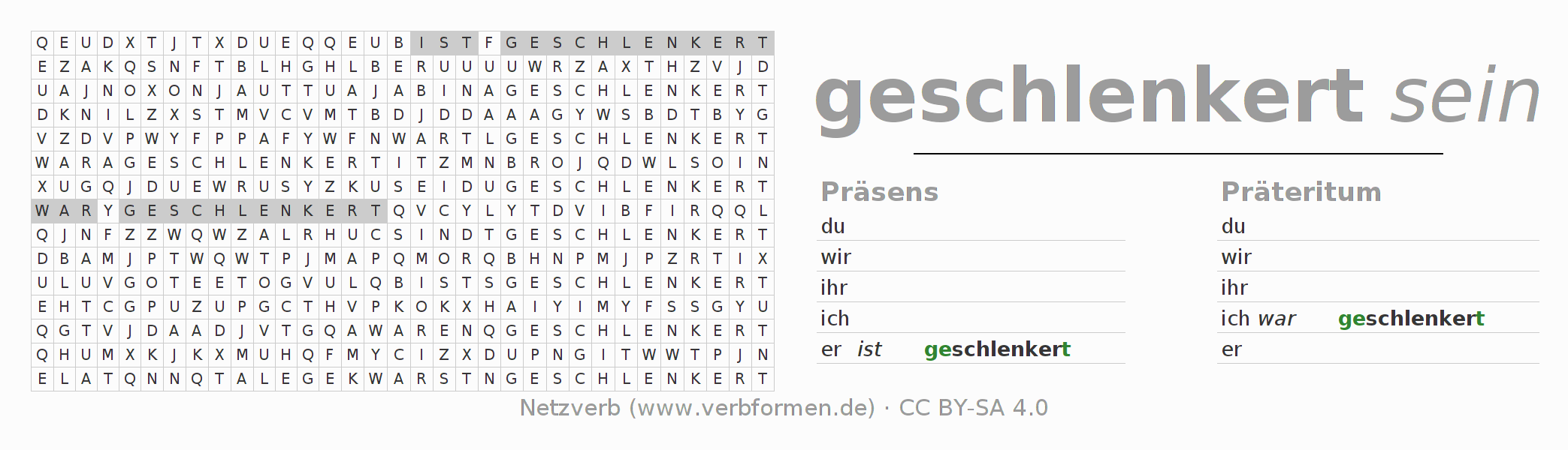 Wortsuchrätsel für die Konjugation des Verbs schlenkern (hat)
