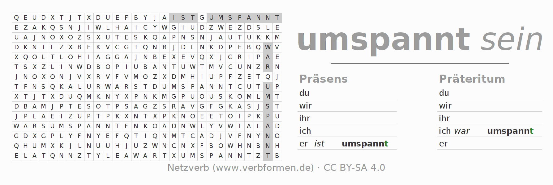 Wortsuchrätsel für die Konjugation des Verbs umspannen