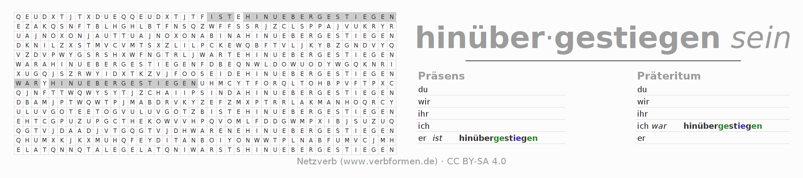 Wortsuchrätsel für die Konjugation des Verbs hinübersteigen