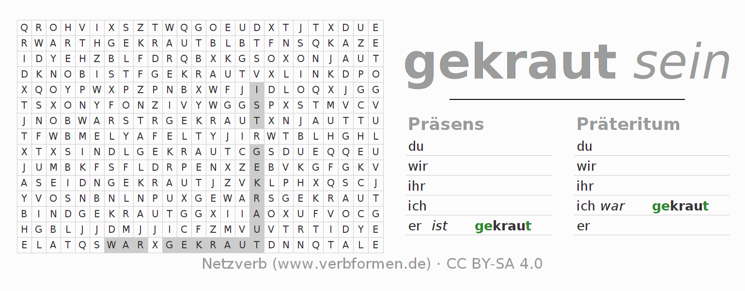 Wortsuchrätsel für die Konjugation des Verbs krauen