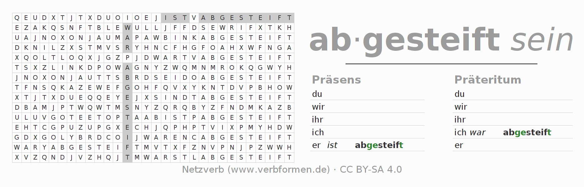 Wortsuchrätsel für die Konjugation des Verbs absteifen