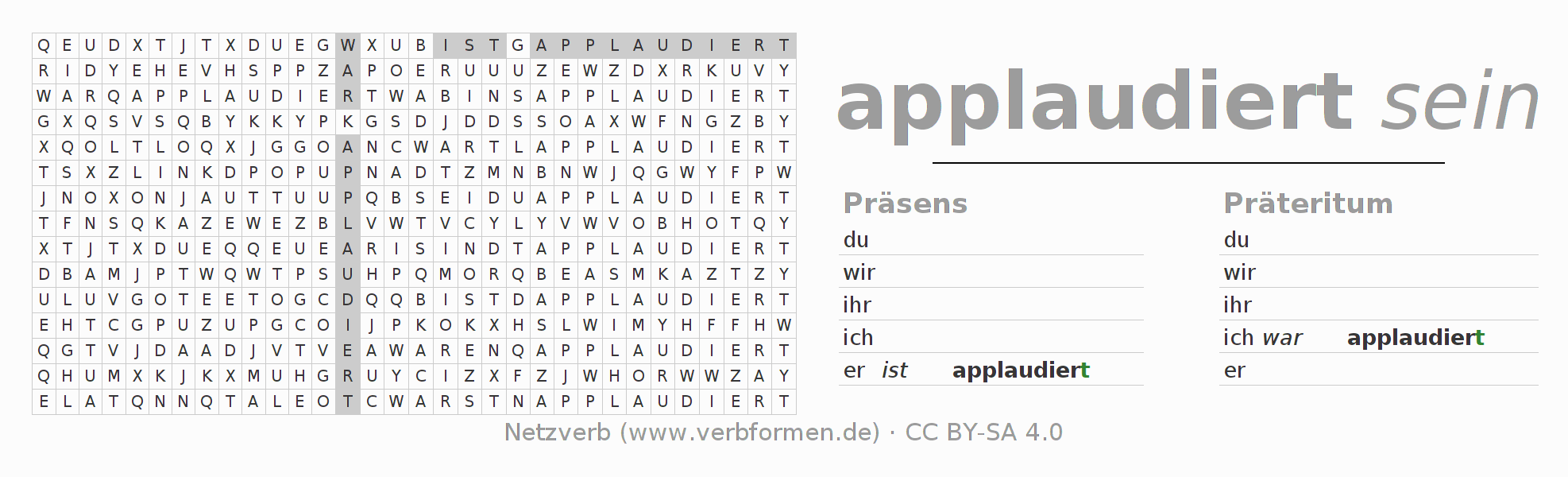 Wortsuchrätsel für die Konjugation des Verbs applaudieren