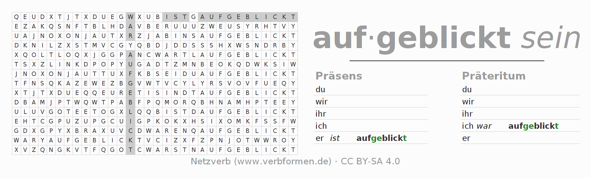 Wortsuchrätsel für die Konjugation des Verbs aufblicken