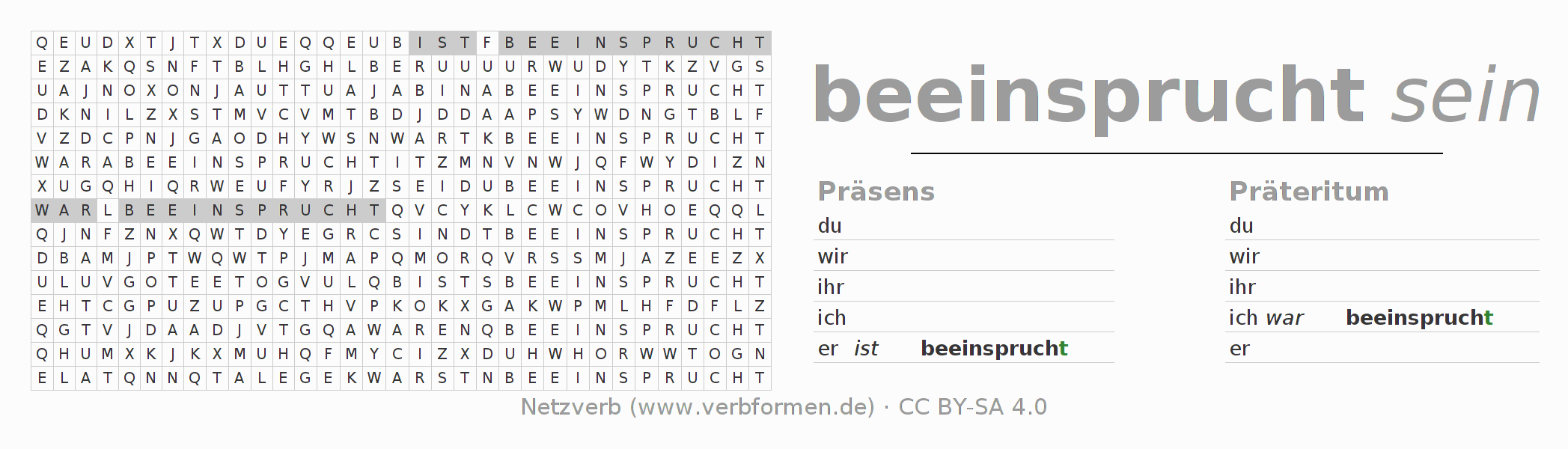 Wortsuchrätsel für die Konjugation des Verbs beeinspruchen