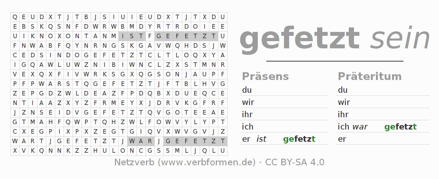 Wortsuchrätsel für die Konjugation des Verbs fetzen (ist)