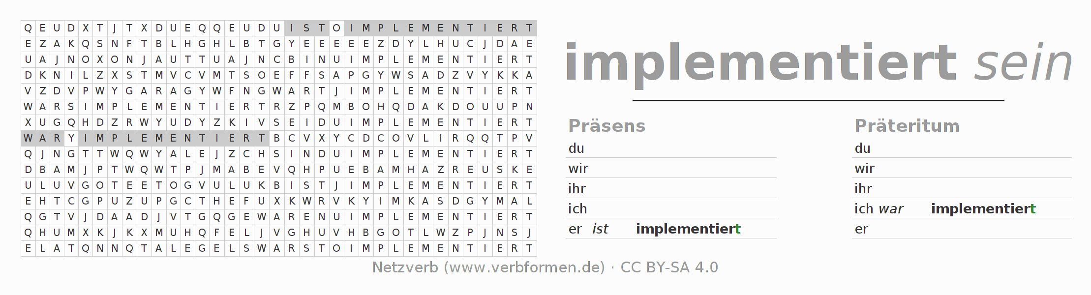 Wortsuchrätsel für die Konjugation des Verbs implementieren