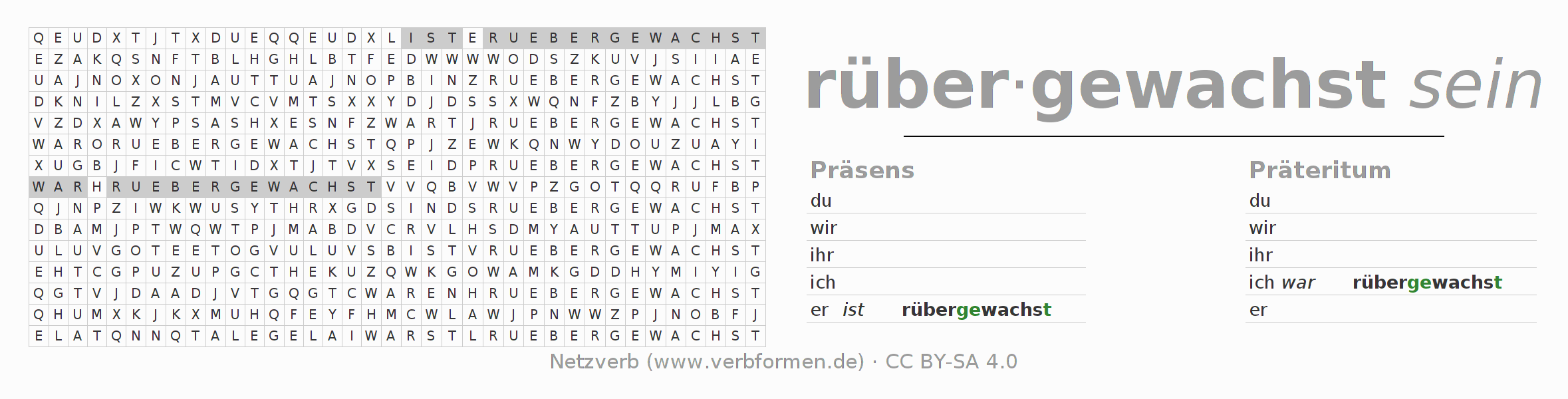 Wortsuchrätsel für die Konjugation des Verbs rüberwachsen