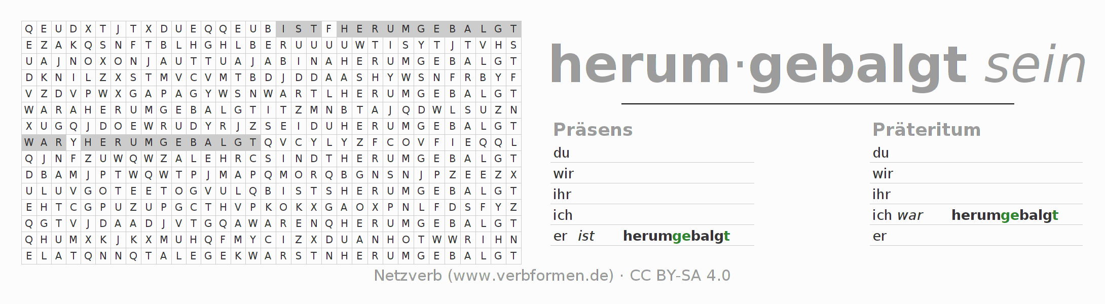 Wortsuchrätsel für die Konjugation des Verbs sich herumbalgen