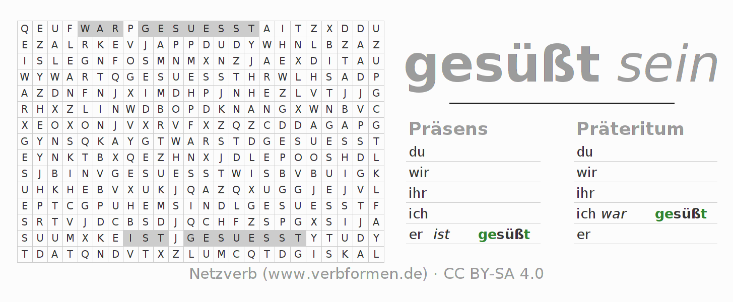 Wortsuchrätsel für die Konjugation des Verbs süßen