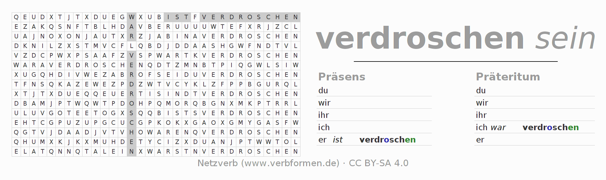 Wortsuchrätsel für die Konjugation des Verbs verdreschen