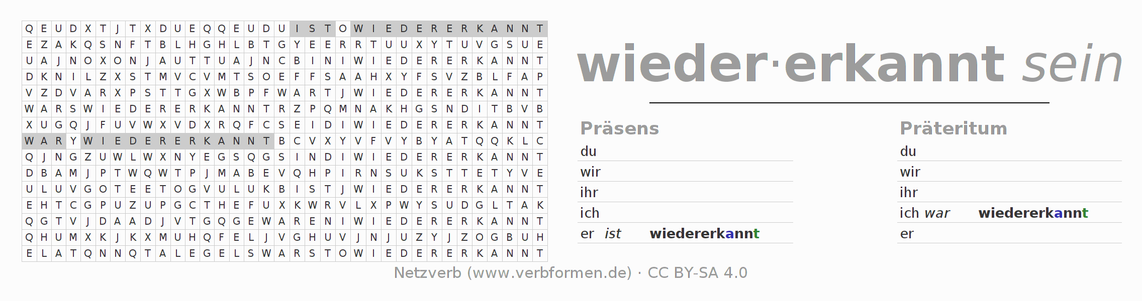 Wortsuchrätsel für die Konjugation des Verbs wiedererkennen